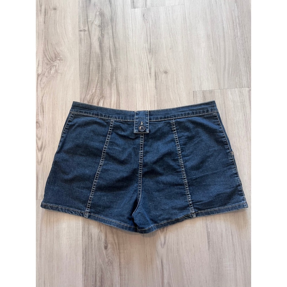 Vintage y2k Xhilaration Stretch Dark Wash Denim Button Fly Shorts Womens 15 - Picture 5 of 14